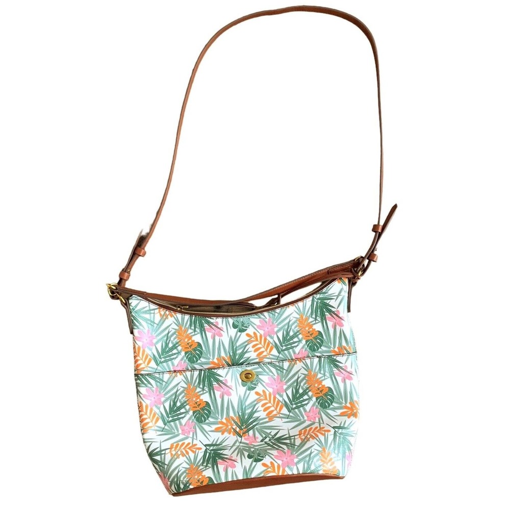 Fossil Womens Handbag Purse Multicolor Floral Tropical Shoulder Bag Vegan Zipper